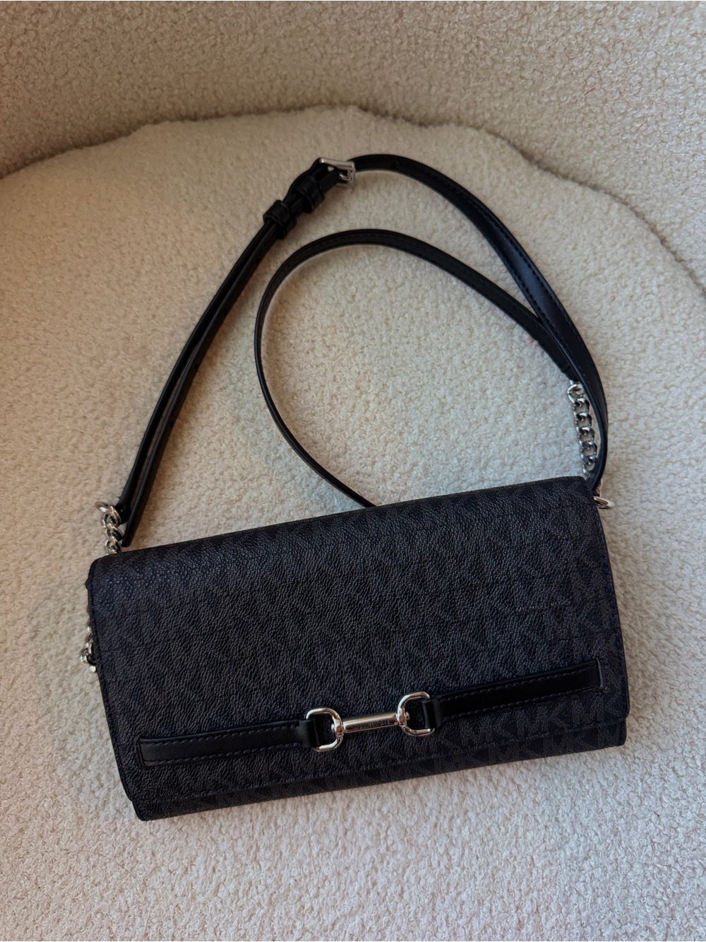 Michael Kors Black Signature Logo Shoulder Bag with Silver-Tone Hardware